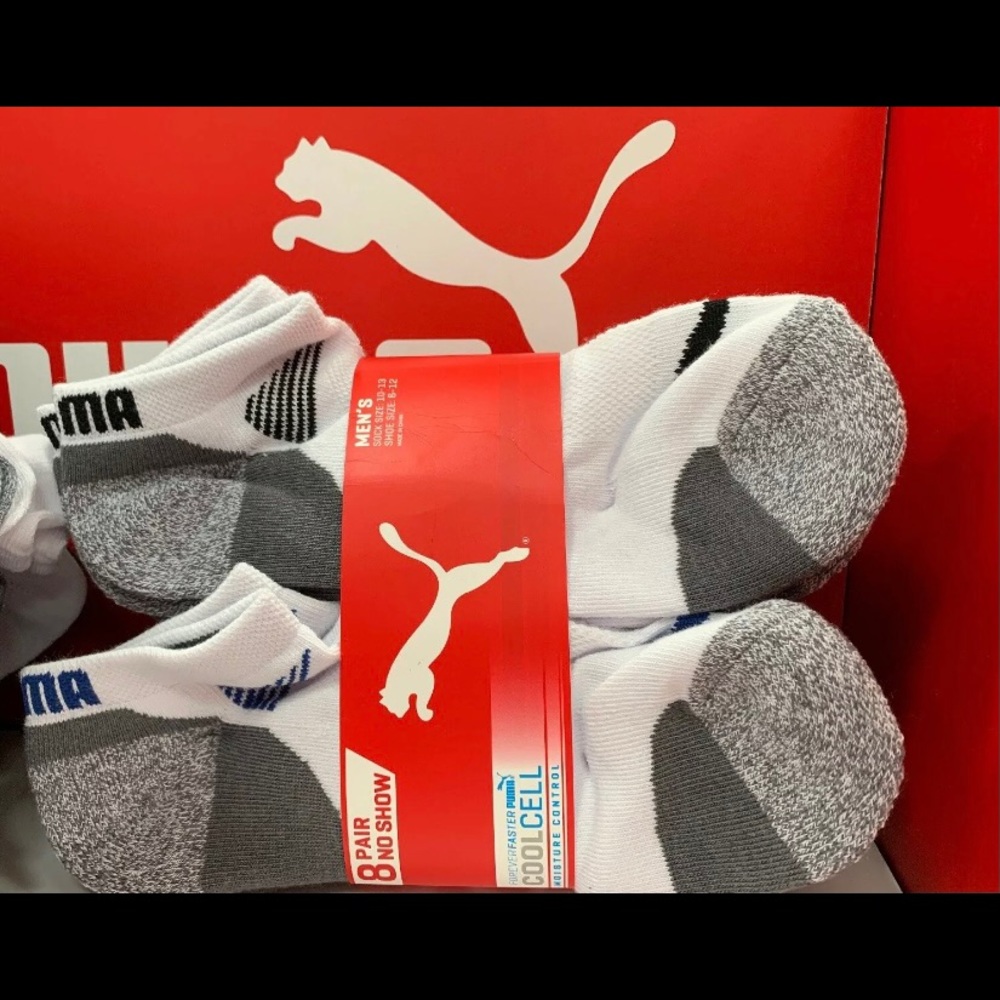Puma Mens No Show Socks 8-pair White Regular Size